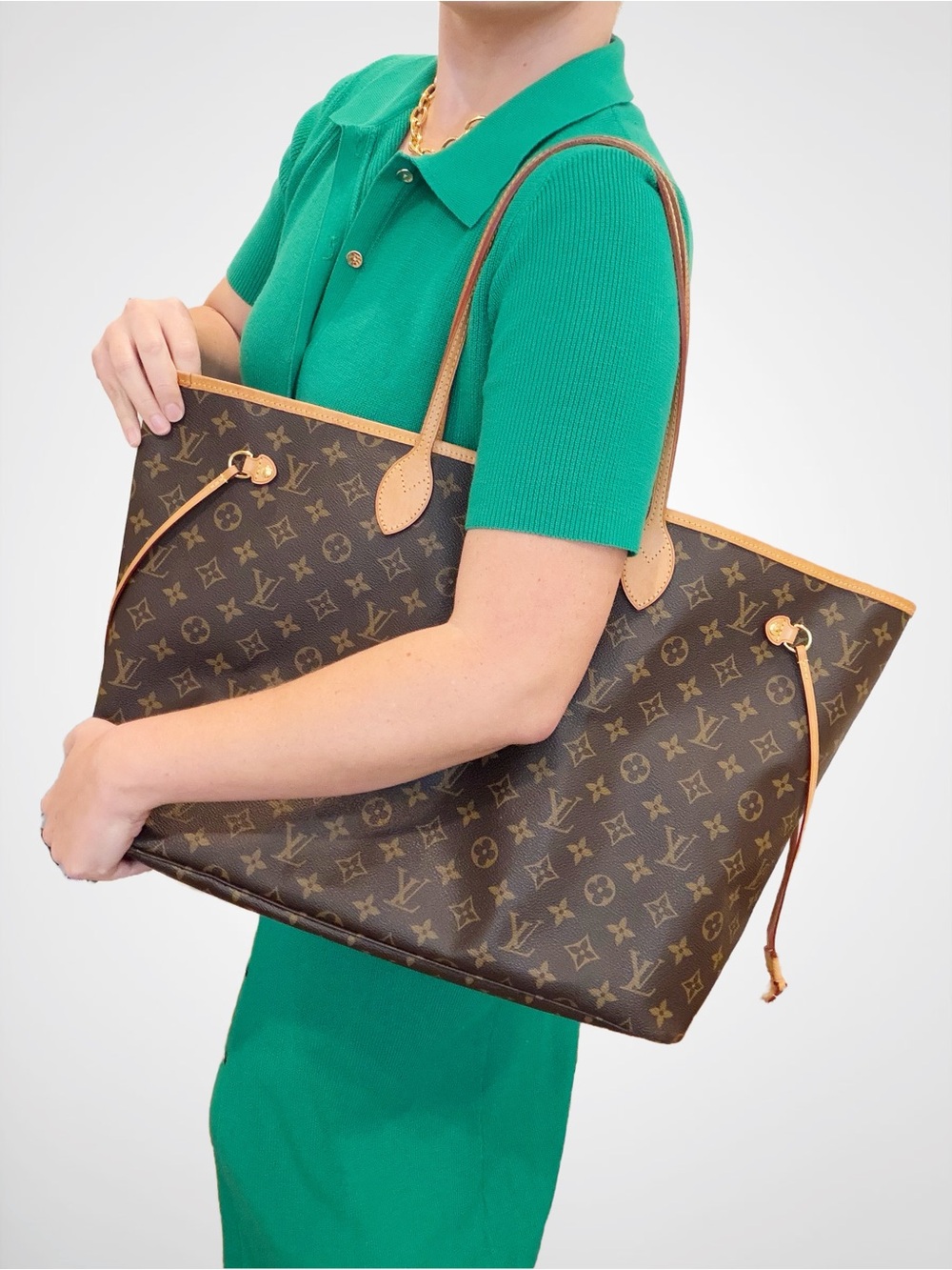 AUTHENTIC Louis Vuitton Monogram Neverfull NM MNG, Beige Striped Interior